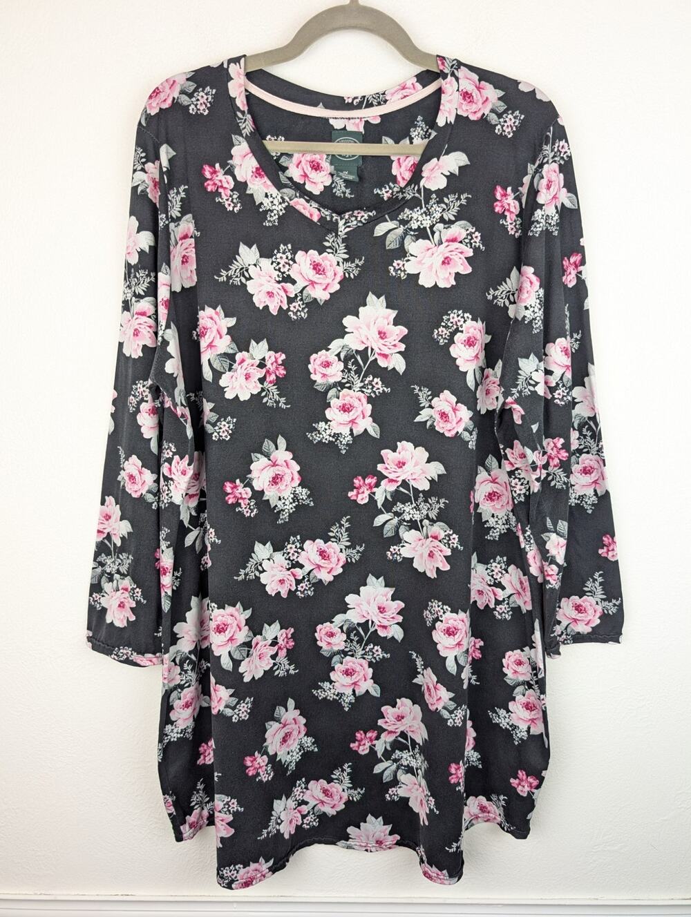 Laura Ashley Dress Floral Retro Vintage Boho Cottagecore Black Pink Size 1X